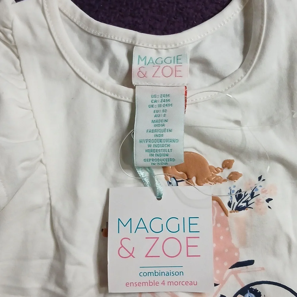 Maggie & Zoe Mix and Match‎ 4 Piece Set Baby Girl tops and Bike shorts|Size: 24M